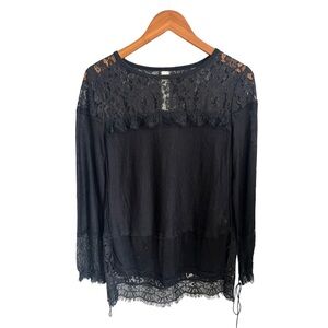FREE People New Romantics Black Lace Sheer Bohemian Goth Long Sleeve Shirt XS